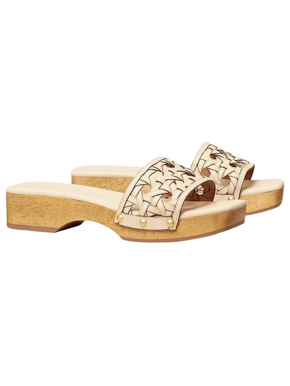 Tory Burch • Women’s Basketweave Cream Calf Leather Clog Sandals Size 9 EUC